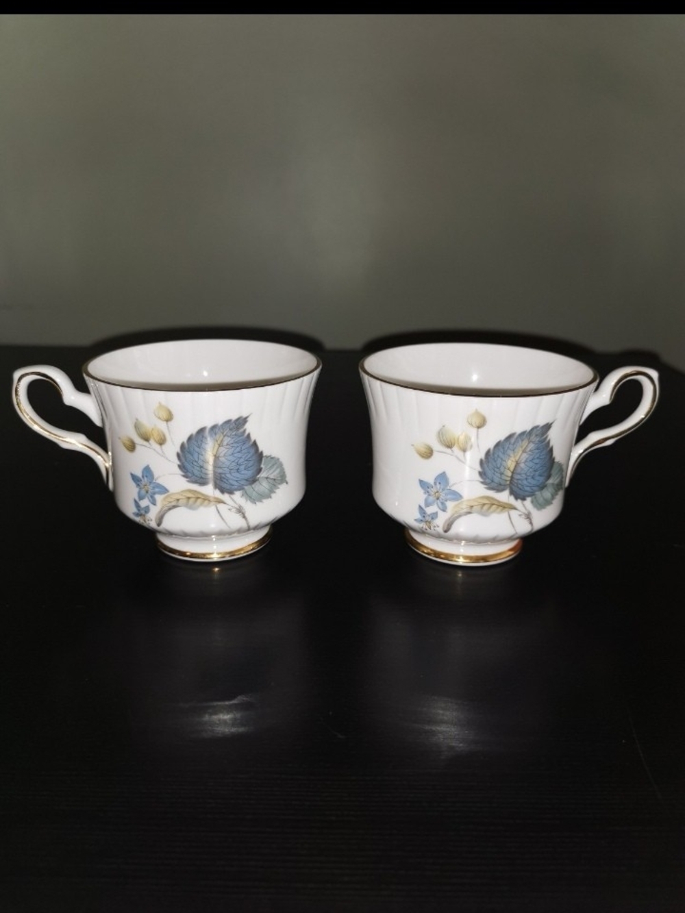 Lot of 2 - Vintage Royal Stafford Bone China Teacup with Blue Flowers EST 1845